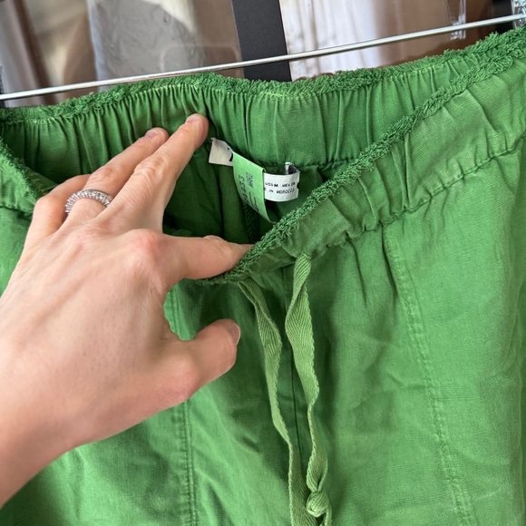 Zara linen pants straight leg high rise pockets drawstring lime green 4043/042 - Picture 6 of 11